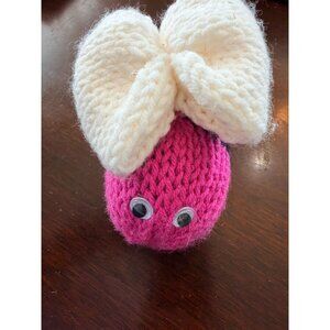 Handmade Knit Pink & Black Bee Plush Toy With White Wings & Googly Eyes